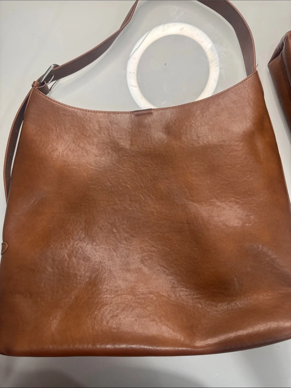 Cognac Vegan Leather Shoulder Bag and Pouch